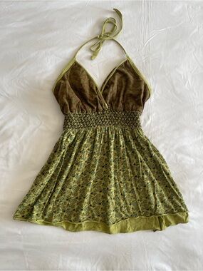 Lole Olive Green Halter Smocked